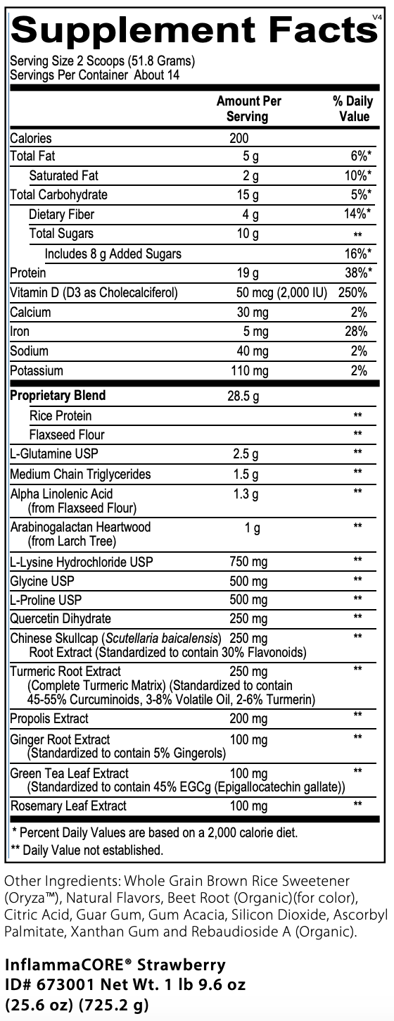 InflammaQuench Strawberry Supplement Facts